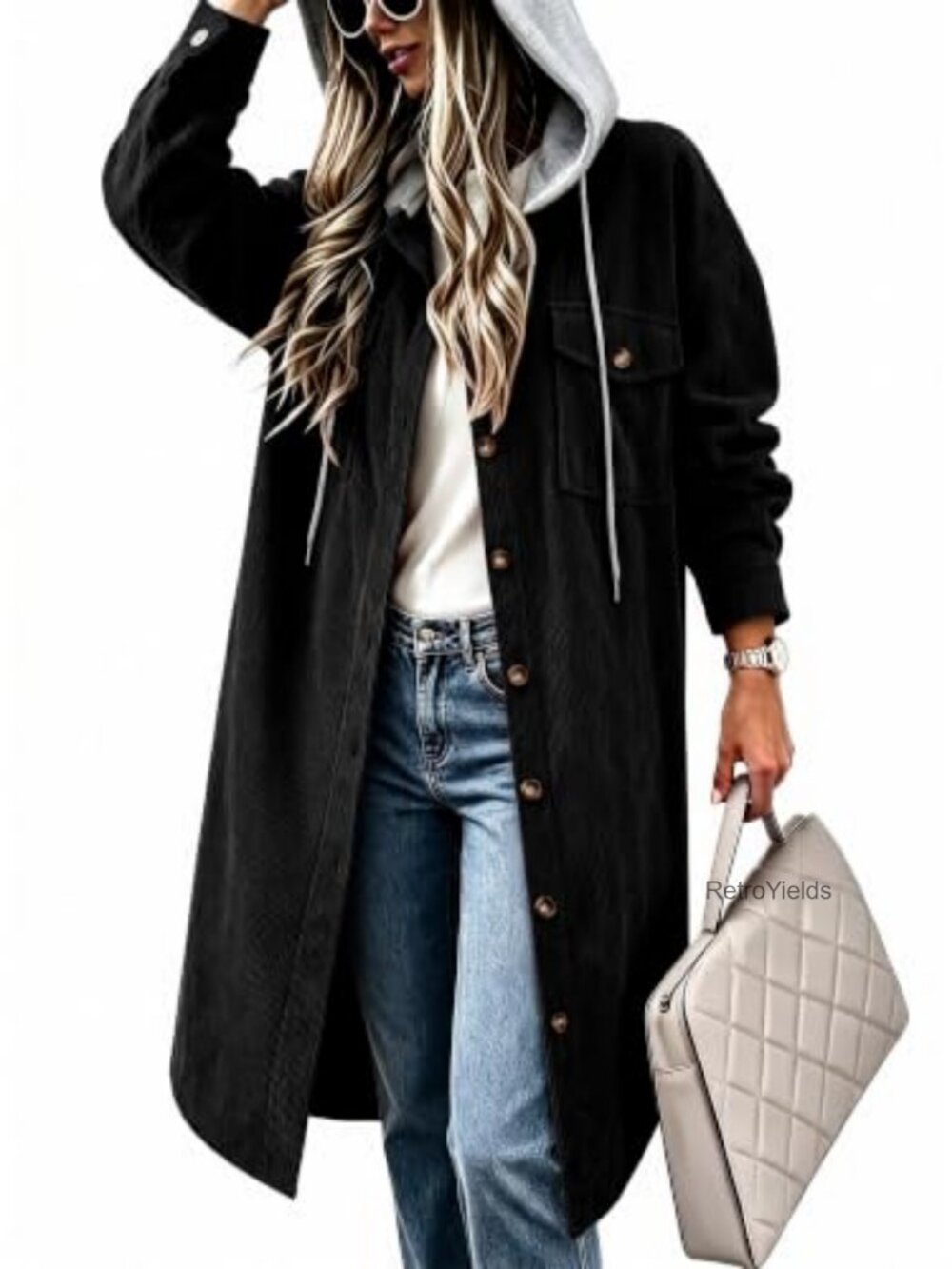 Plaid Flannel Hooded Shacket Oversized Boyfriend Fit Button Front